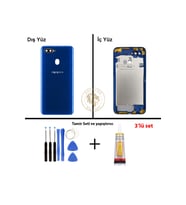 Oppo A5S Mavi Uyumlu Lensli Orta Kasa + Yapıştırıcı ve Vida Seti Full Kasa Kapak Gövde Housing