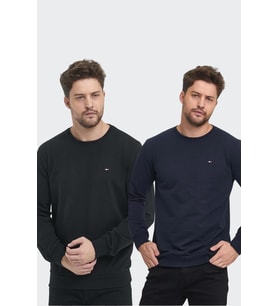 Erkek Siyah-Antrasit Bisiklet Yaka Nakış Detaylı Regular Fit 2'Li Sweatshirt MMTLCE70-2 (Siyah-Lacivert)