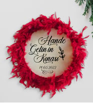 BK Gift Kişiye Özel İsimli Tüylü Gelin Tefi , Kına Tefi (28cm)