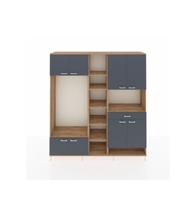 Hyperion Dolap 12 Raflı Tek Çekmeceli 8 Kapaklı 220x44x243 Çam-Antrasit/Antrasit