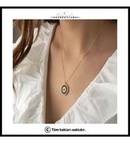 925 Ayar Gümüş Çift Taraflı Nazarlı Dönence Kolye