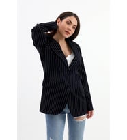 Blazer Ceket Çizgili Atlas Kumaş - Lacivert