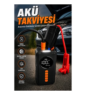 Dijital Ekranlı Araç Kompresörü 1000A Akü Takviye Cihazı Powerbank ve LED Lambalı