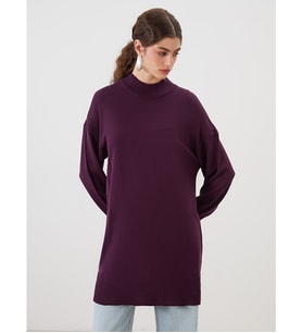 LCW Modest Mor Dik Yaka Kadın Triko Tunik