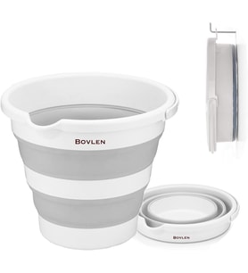 Litre Katlanabilir Kova - Akordiyon Katlanır Kova - Araba Kovası - Gri - 32.5 x 27.5 x 6 cm - PP+ TPR