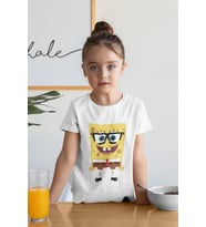 Gözlüklü Süngerbob Baskılı Unisex Çizgi Film Çocuk Tişört (1-12 Yaş)
