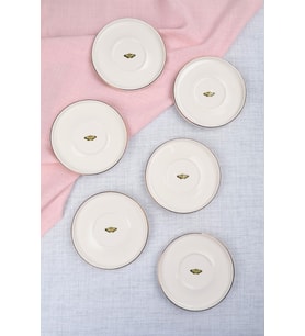 Natura Porselen Çay Tabağı 12,5cm, Altın Yaldız, Kelebek Desenli, 6'lı Set