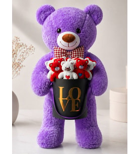 90cm Büyük Mor Peluş Ayı 15'li Kırmızı Beyaz Mini Ayıcık Siyah Love Kutusu Sevgiliye Doğum Günü Konsept Hediye Seti