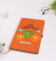 BK Gift Kişiye Özel Kaktüs Tasarımlı Turuncu Termo Deri Defter Model 8