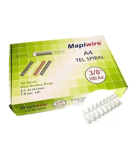 Mapiwire Spiral Tel 3:1 Aralık 30-50 Yaprak 3/8 Beyaz Spiral Tel (100 Lü Paket)