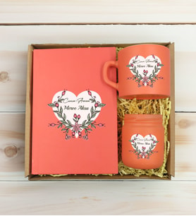 BK Gift Kişiye Özel İsimli DTF Anne Temalı Somon Defter & Kahve Fincanı & Mum Hediye Seti-5, Anneye Hediye, Anneler Günü Hediyesi