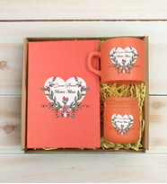 BK Gift Kişiye Özel İsimli DTF Anne Temalı Somon Defter & Kahve Fincanı & Mum Hediye Seti-5, Anneye Hediye, Anneler Günü Hediyesi