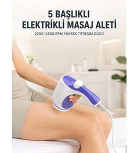 Lexroo 5 Başlıklı Elektrikli Masaj Aleti 2200-2500 RPM Yüksek Titreşimli Vücut Bakım ve Rahatlama