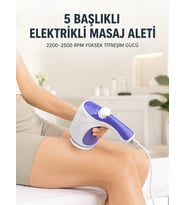 Lexroo 5 Başlıklı Elektrikli Masaj Aleti 2200-2500 RPM Yüksek Titreşimli Vücut Bakım ve Rahatlama