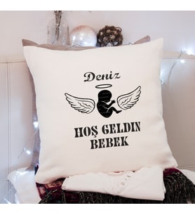 Hoş Geldin Bebek Tasarımlı Yastık Kişiye Özel
