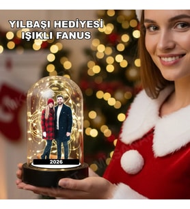 Fotoğraftan Kişiye Özel 2 Kişilik Fanus Karikatürlü 18 cm MDF Fanus Biblo - Yılbaşı Hediyesi Kişiye Özel Noel Hediyesi