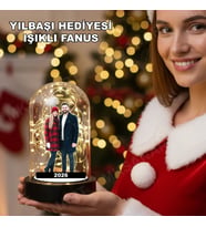 Fotoğraftan Kişiye Özel 2 Kişilik Fanus Karikatürlü 18 cm MDF Fanus Biblo - Yılbaşı Hediyesi Kişiye Özel Noel Hediyesi