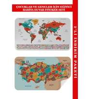 Eğitici - Öğretici Dünya Ve Türkiye Haritası Çocuk Odası Duvar Sticker-60x105-3886