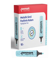 Penmark Fosforlu Kalem Metalik Simli Açık Mavi 1-5 MM Kesik Uçlu İşaretleme Kalemi (10 Lu Paket)