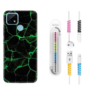 Realme C11 C21 C21Y C25Y C11 2021 Kılıf Kablo Koruma Spiral Silikon Yeşil Şerit Mermer 1320