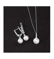 925 Ayar Tria Modeli Küre Gümüş İnci Set (Rodyum)