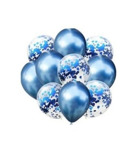Konfetili Mavi Balon Demeti 10 Adet