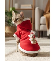 Bear Snow Kırmızı Xmas Kedi Kıyafeti  Kapüşonlu Polar Noel Sweatshirt  Küçük Irklar İçin