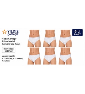 Yıldız Çamaşır Erkek Modal Likralı Kemerli Slip Külot (65-66-67)- 6 Adet