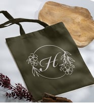 BK Gift Kişiye Özel Harfli Haki Kumaş Bez Çanta-5, Baskılı Omuz Çantası, Alışveriş Çantası