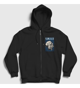 Presmono Unisex Siyah Necro Head Metal Carcass Fermuarlı Kapüşonlu Sweatshirt 528723tt