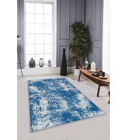 Mavi Sade Desensiz Kaymaz Tabanlı Dekoratif Halı SS02 - 100 x 160 cm