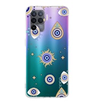 PrintiFy Oppo Reno 5 Lite  ile Uyumlu 1mm Slim Fit Nazar Boncuğu 5 Baskılı Şeffaf  Kılıf
