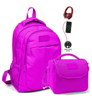 Coral High Okul ve Beslenme Çantası Seti - Kız Çocuk Koyu Pembe - USB Soketli