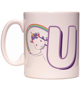 U Harfi Unicorn Boynuzlu At Tasarım Renkli Harfli Kupa Bardak