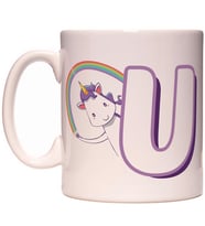 U Harfi Unicorn Boynuzlu At Tasarım Renkli Harfli Kupa Bardak