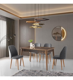 ARMİN MASA, MERİDA SANDALYE, HALİÇ CEVİZ, ANTRASİT, 130x80