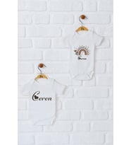 Pia Baby Premium %100 Pamuk İsme Özel Organik Baskılı İkili Set Çıtçıtlı Bebek Body Zıbın Modelleri 5033-17 (Ekru)