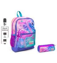 Coral High Pembe Flamingo Baskılı İlkokul Sırt Çantası ve Kalemlik Seti - Kız Çocuk - USB Soketli