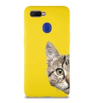Oppo A12 Soft Premier Kapak Catface Tasarımlı Silikon Kılıf - Sarı (Şeffaf)
