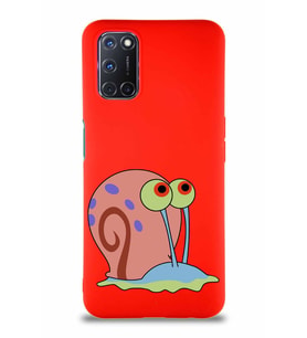 Oppo A52 Soft Premier Kapak Salyangoz Gary Tasarımlı Silikon Kılıf - Kırmızı (Şeffaf)