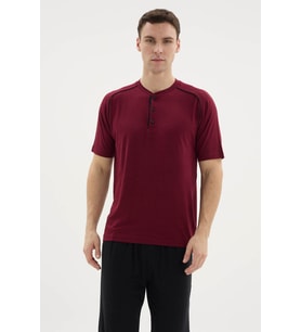 Yeni Sezon Erkek Midi Yaka Şık Tasarım Pijama Takımı (Bordo)