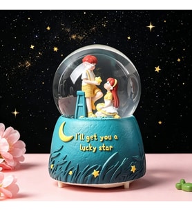 Romantik Çift Orta Boy Tasarımlı Işıklı Kar Küresi – “I’ll Get You a Lucky Star” Dekoratif Masa v