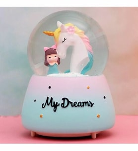 Unicorn ve Sevimli Kız Temalı ışıklı Müzikli Kar Küresi