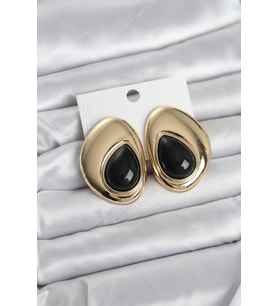 Pirinç Gold Renk Siyah Taşlı Damla Model Kadın Küpe - Tj-Bkp11681
