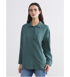 LCW Modest Yeşil Oversize Modal Karışımlı Kadın Gömlek Tunik