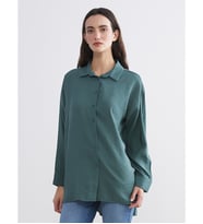 LCW Modest Yeşil Oversize Modal Karışımlı Kadın Gömlek Tunik