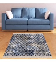 Geometrik Desenli Dijital Baskı Yıkanabilir Kaymaz Taban Modern Kilim Desen Salon Halı (Mavi)