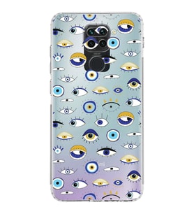 PrintiFy Xiaomi Redmi Note 9 ile Uyumlu Nazar Boncuğu 2 Baskılı Kamera Korumalı Şeffaf Silikon Kılıf