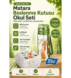 Çocuk Plastik Su Matarası ve Beslenme Kabı Seti 500 ml