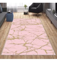Pembe Gold Desenli Yıkanabilir Kaymaz Taban Leke Tutmaz Modern Salon Halısı ve Yolluk
